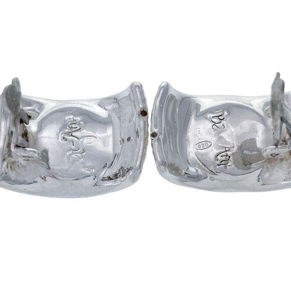 Vintage Bat-Ami Sterling Silver 925 Textured Rectangular Clip-On Earrings - Picture 3 of 5